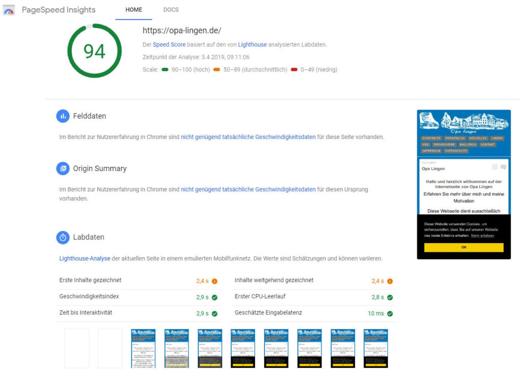 PageSpeed-Tool Opa Lingen